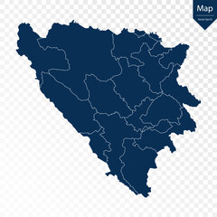 Transparent - High Detailed Blue Map of Bosnia and Herzegovina. Vector eps10.