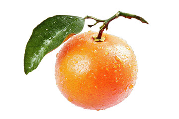 Fresh orange with water droplets and green leaf, perfect for food photography, healthy lifestyle, or fruit-themed design.