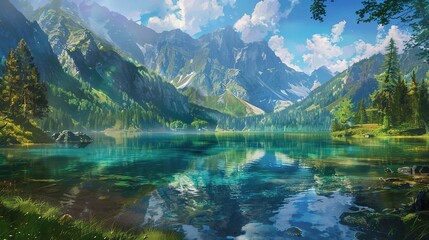 Fototapeta premium Mountain and lake wallpaper