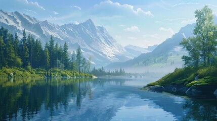 Fototapeta premium Lake and mountain wallpaper