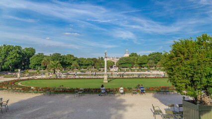 Fototapeta premium The beautiful view of the Luxembourg Gardens timelapse hyperlapse in Paris, France
