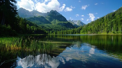 Fototapeta premium Lake and mountain wallpaper