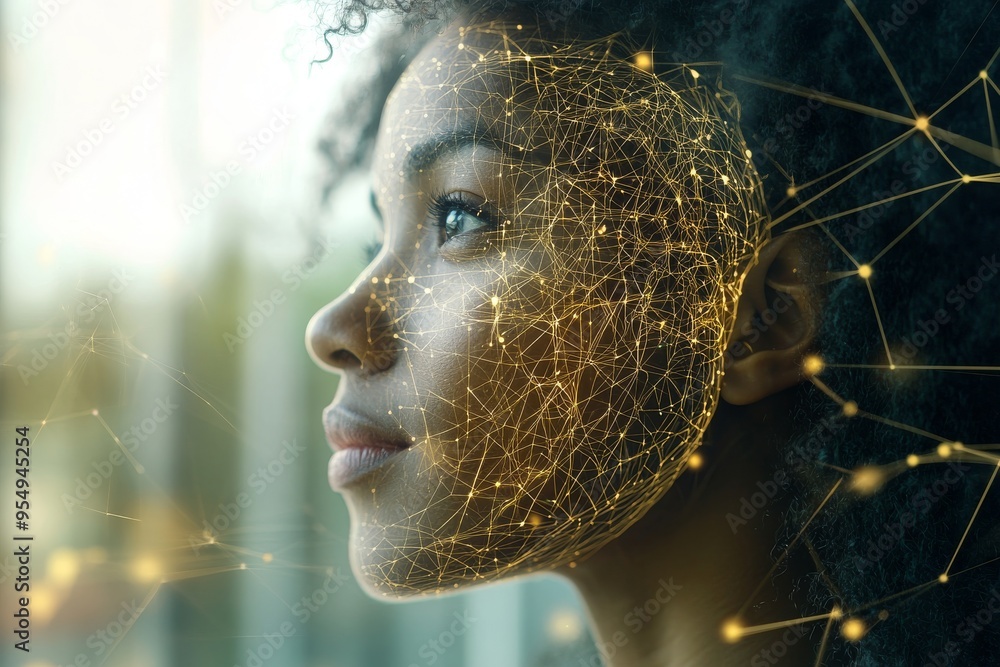 Poster orbitofrontal cortex synaptic plasticity futuristic depiction of a woman with glowing neural connect