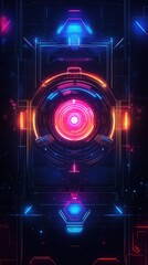Obraz premium Detailed design elements showcase a glowing circular pattern in bright neon colors against a dark background, emphasizing modern style