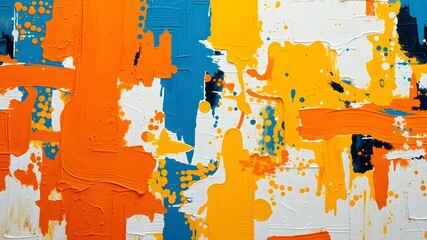 Vivid Abstract Oil Painting with Bold Colors in Orange, Blue, Yellow, and White