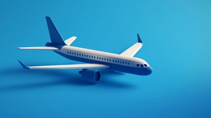 A sleek airplane model showcasing modern design against a vibrant blue background for travel and aviation themes.
