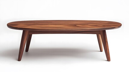 Walnut wood coffee table, mid-century modern design, clean lines, minimalist furniture, rich brown tones, smooth wooden surface, tapered legs, simple elegance.