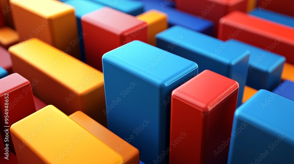 Poster colorful 3d blocks create a vibrant abstract pattern, ideal for design projects, backgrounds, or vis