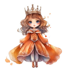 Fototapeta premium A Little Princess in an Orange Gown with a Crown