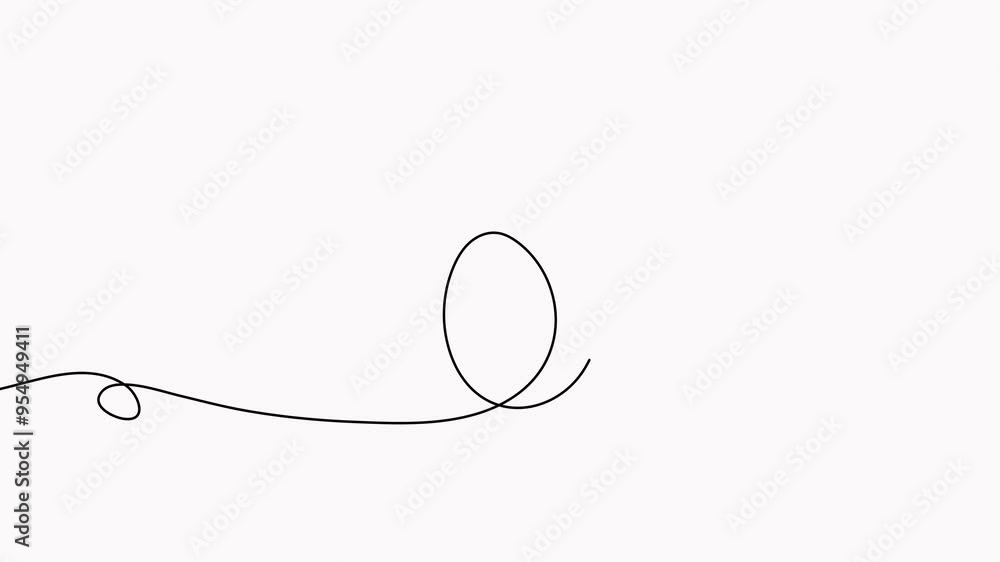 Poster animated egg continuous one line drawing. easter egg linear symbol animation.