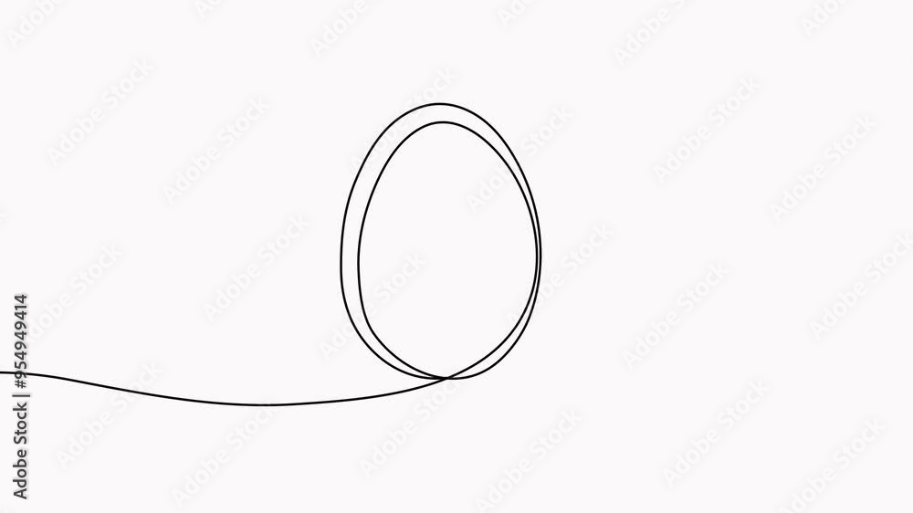 Poster animated egg continuous one line drawing. easter egg linear symbol animation.