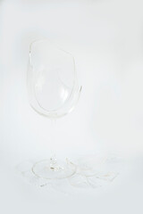 broken glass and shards of glass on a white background.
