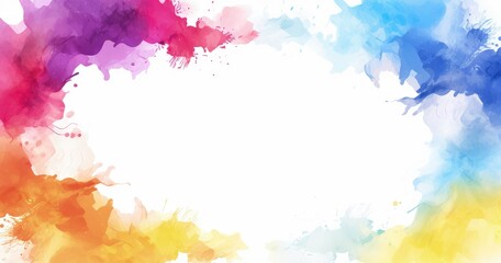 Obraz premium A vibrant watercolor splash background with a blank center, ideal for invitations or creative designs.
