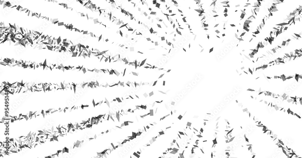 Poster a radial burst of monochrome shards, creating a powerful and dynamic pattern on a square white backg