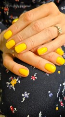 The beauty of the natural nails. Perfect clean manicure. New trendy nail arts on young women hand. Beautiful nail polish in hand