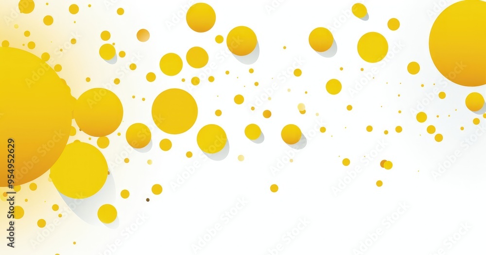 Poster a vibrant design featuring yellow circles of various sizes against a white background, creating a li