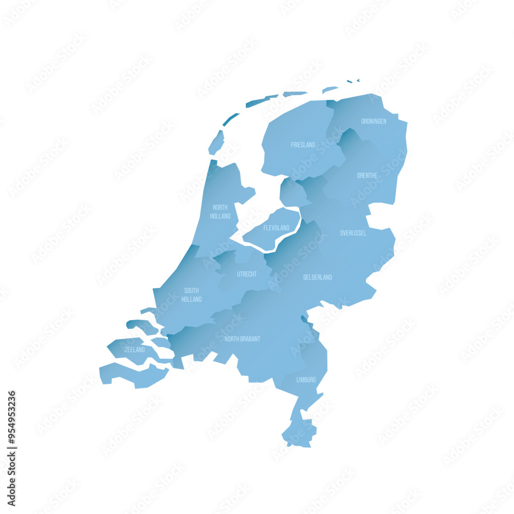 Poster netherlands political map of administrative divisions - provinces. shaded vector map with 3d-like bl