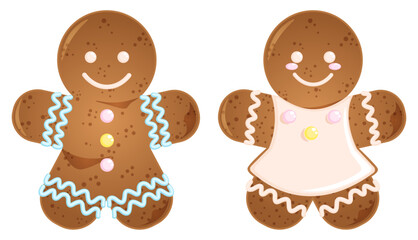 Gingerbread Man & Woman with Colorful Icing - Christmas Cookies Vector Art 