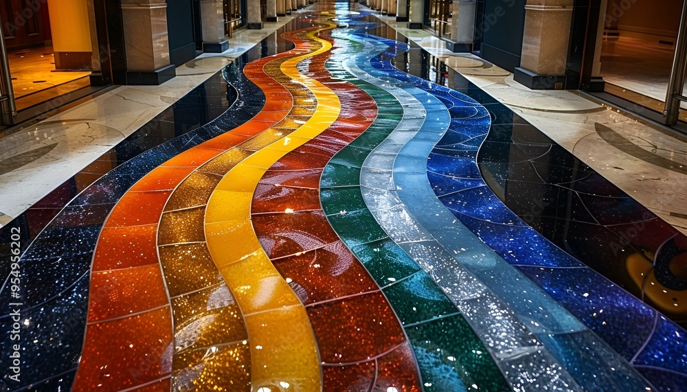 Poster a multicolored floor with a pattern.