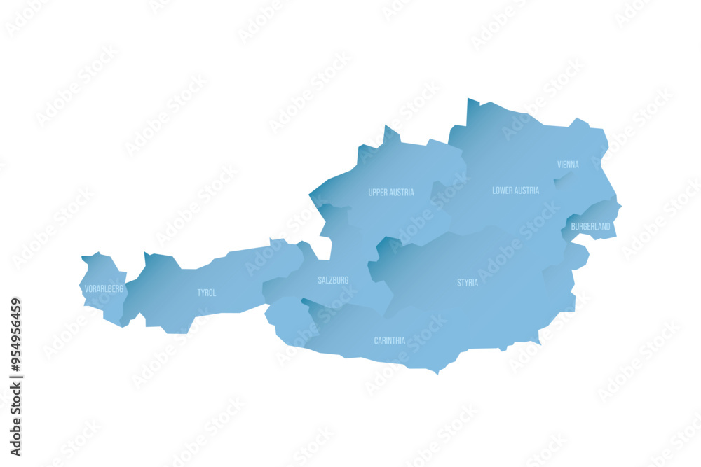 Sticker austria political map of administrative divisions - federal states. shaded vector map with 3d-like b