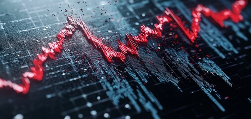 Digital screen showing interest rates dropping like a waterfall, financial crisis imagery, 3D illustration