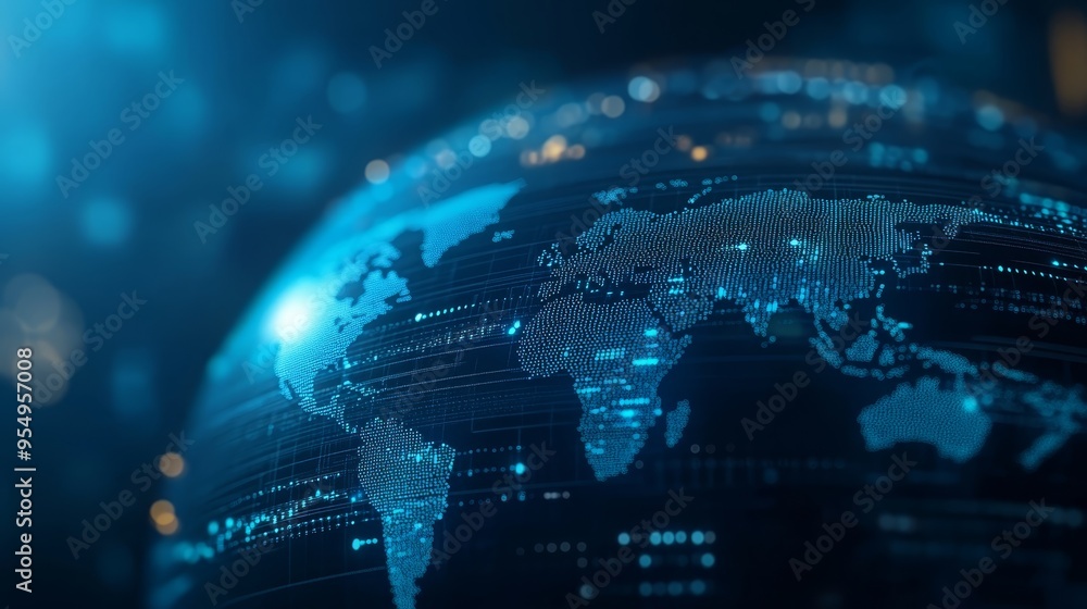 Aufkleber digital globe world map technology data network blue global abstract background futuristic