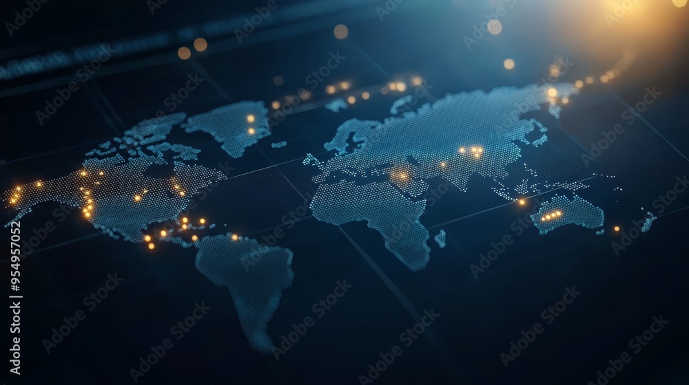 Aufkleber global network digital world map technology abstract background