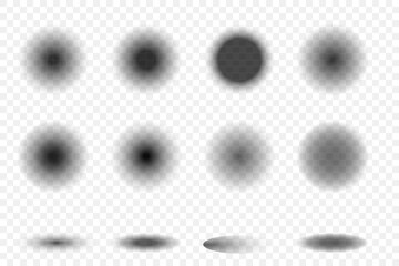 Round drop shadow set. Gradient round transparent elements.
