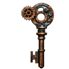 An ornate steampunk key featuring gears and intricate details, perfect for themes of adventure and mystery.