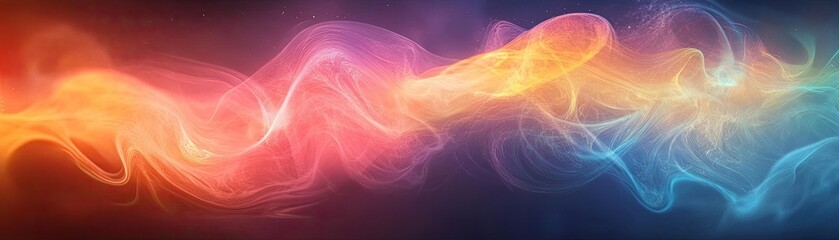 Swirling smoke trails, illuminated by rainbow lights, creating an ethereal dance, 3D abstract