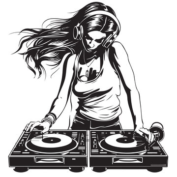 Woman Dj Stock Vectors.  Woman dj with headphones stock image vector