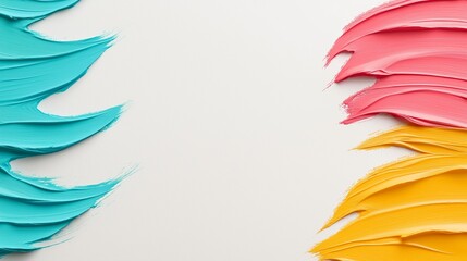 Obraz premium A colorful painting with blue, pink, and yellow paint. The painting is abstract and has a lot of texture