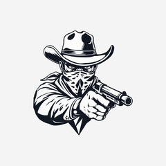 Cowboy with gun mascot logo. Cool bandit cowboy logo design, Western Gunslinger Bandit Wild West Cowboy Gangster with Bandana Scarf Mask