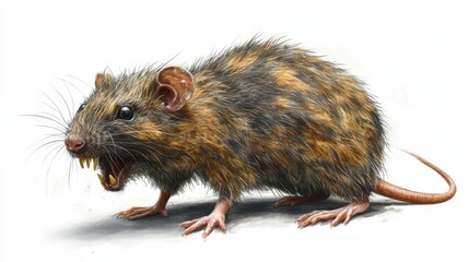 Highly Detailed and Scary Illustration of an Ugly Rat with Exaggerated Features, Including Patchy Fur, Crooked Teeth, and a Sinister Expression