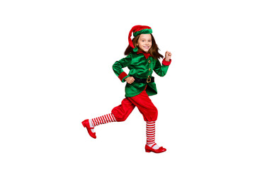 Full length body size view of nice attractive cheerful cheery funny small little pre-teen elf...