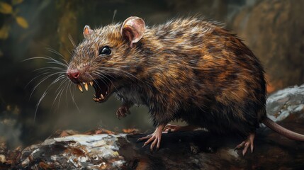 Highly Detailed and Scary Illustration of an Ugly Rat with Exaggerated Features, Including Patchy Fur, Crooked Teeth, and a Sinister Expression