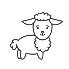 Standing cute baby lamb outline icon for web design, decoration element. Childhood, farming and domestic animals concept. Easter and Christmas symbol. Vector illustration isolated on white background