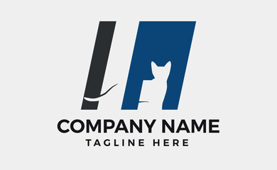 Cat With Tail On Letter Logo Design, Solid style concept element symbol vector illustration.