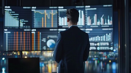 CFO reviewing detailed financial performance metrics interactive dashboard with real-time data