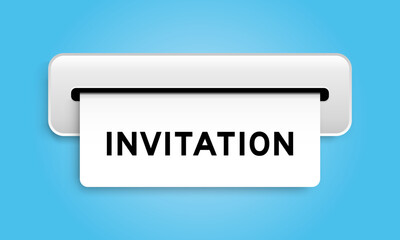 White coupon banner with word invitation from machine on blue color background