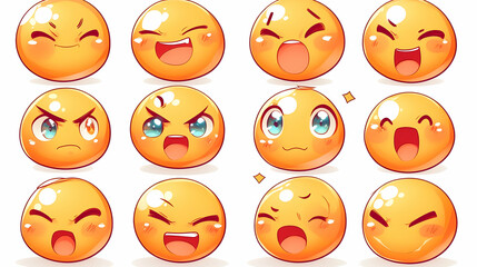 Fototapeta premium Animated Emojis with Different Expressions - Happy, Sad, Angry, Cute - Cartoon Style - For Social Media, Videos, or Animation