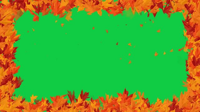 colorful autumn leaves frame on green background ,fall season colorful leaves, halloween and autumn sale 4k motion social media design element