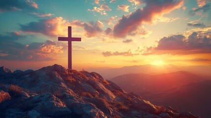 Serene Sunrise Over Mountain Cross