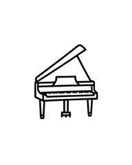 Editable vector illustration of a grand piano with an open lid.