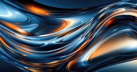 A vibrant abstract design featuring smooth, flowing curves in shades of blue and orange, evoking a sense of motion and fluidity.