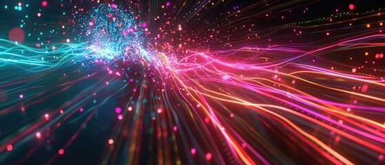 Naklejka premium Abstract Neon Light Trails and Bokeh in a Vivid Burst