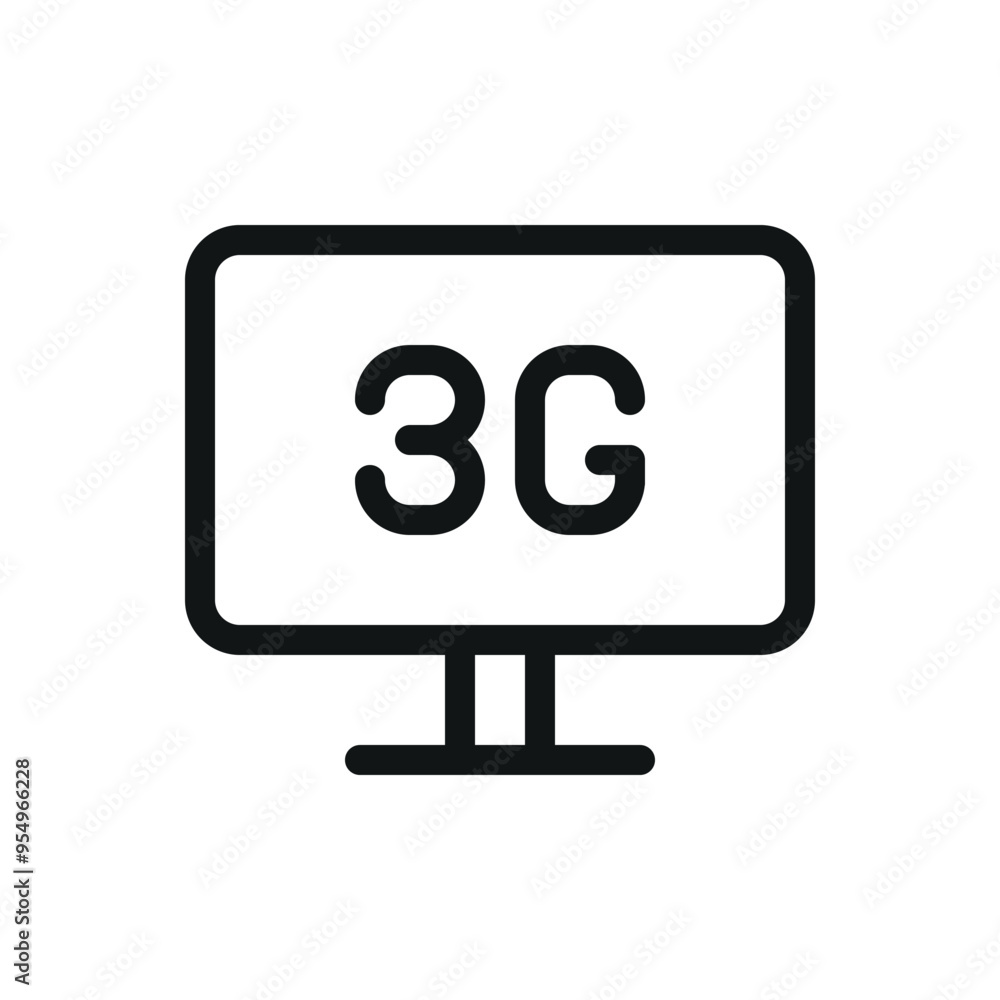 Poster desktop computer with 3g isolated icon, display screen with 3g vector symbol with editable stroke