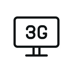 Desktop computer with 3G isolated icon, display screen with 3G vector symbol with editable stroke
