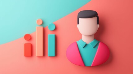 Fototapeta premium 3D Minimalist Business Icon with Colorful Bar Graph .