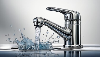 Modern faucet with water splashing, showcasing sleek design and functionality in a kitchen or bathroom setting.